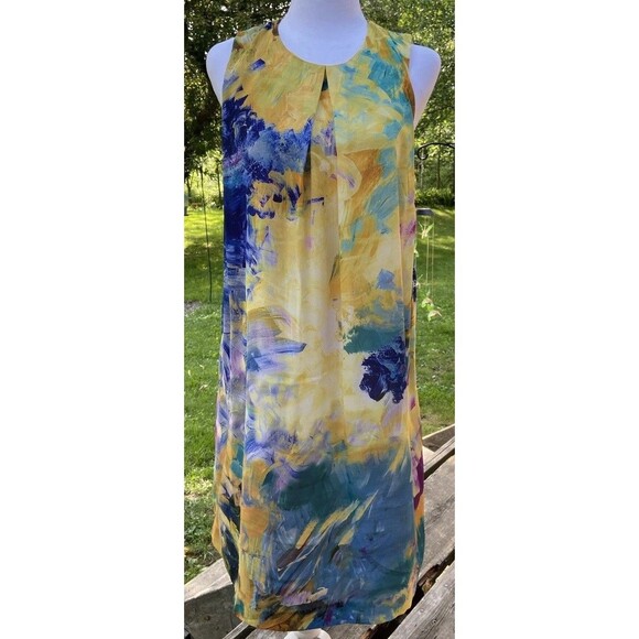 H&M Midi Summer Dress Sz 12 Floral Yellow Purple Sleeveless Cottagecore - Picture 1 of 16